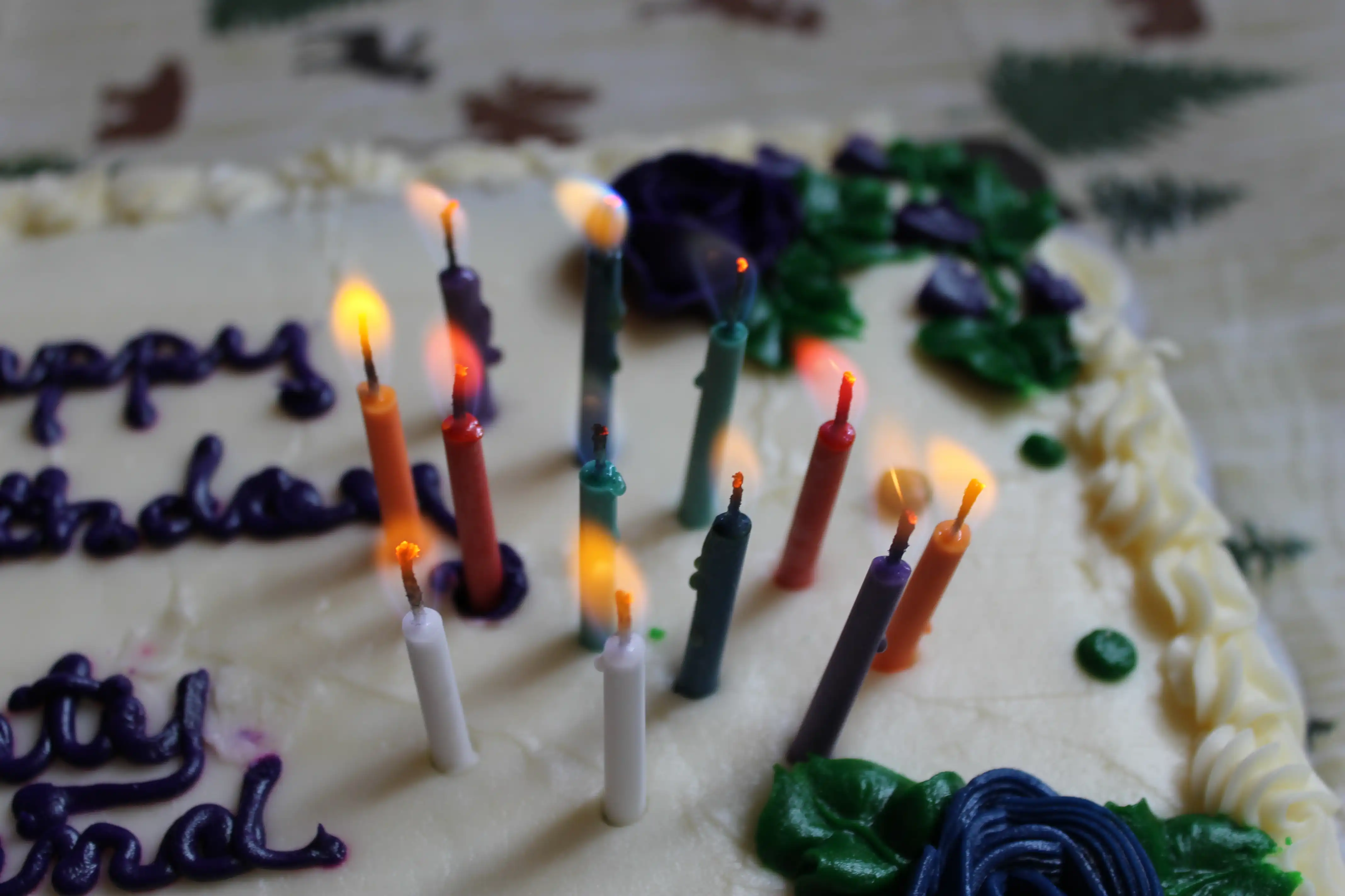 Burning candles on a cake