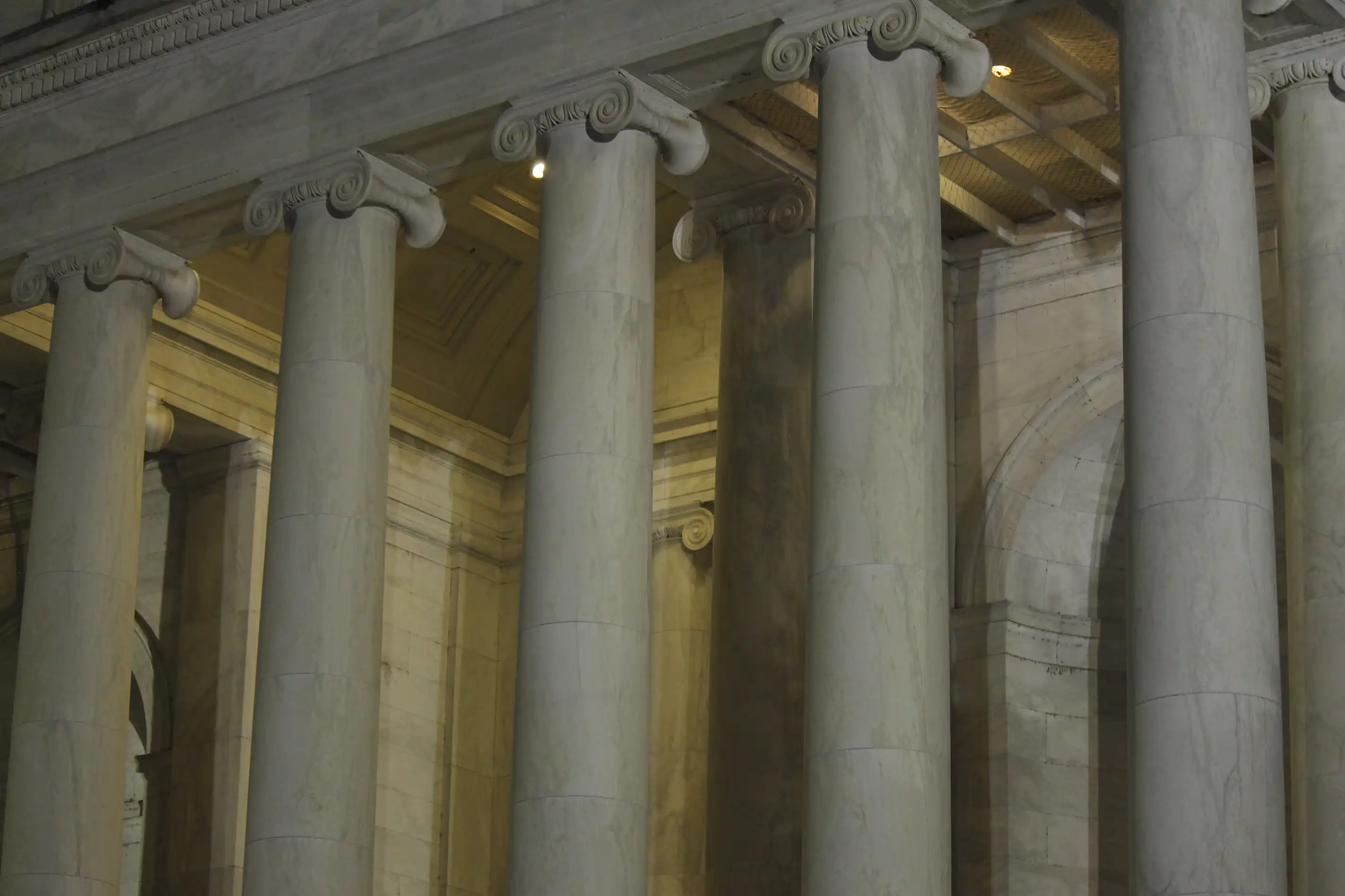 Marble columns inside a monument at Washington DC